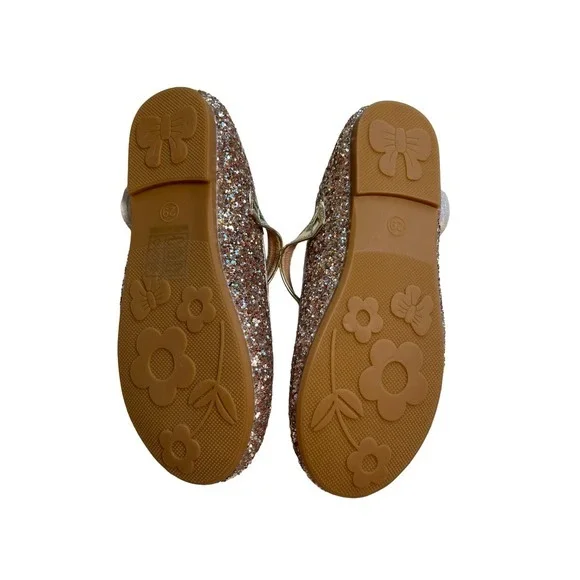 Champagne Gold Glitter Mary Jane Girl Flats Size 11 (29) Little Kid - Picture 3 of 6